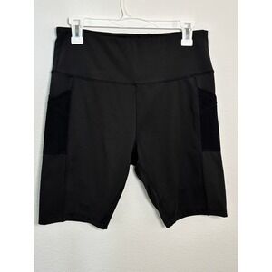 Ebb & Flow Black Biker Shorts High Waisted Side Pockets Mesh Detail XL